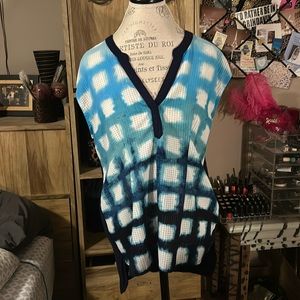 Anthropologie Post Card Navy & Blue Sleeveless Blouse - Large